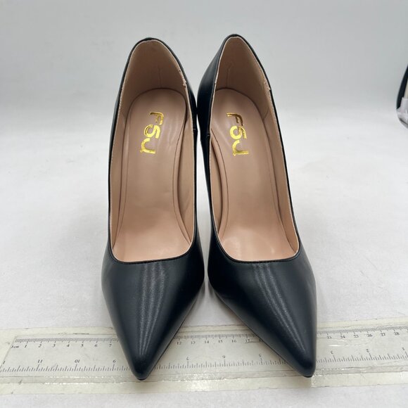 FSJ Black Pointed Toe Pumps High Heel Sexy Stilettos Slip On Office Cute Shoes - Picture 3 of 8